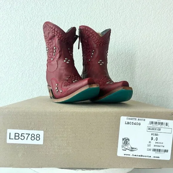 Lane COSSETTE Womens Cowboy Booties 9 Western Cowgirl Red Leather  Short Boots - Picture 9 of 13